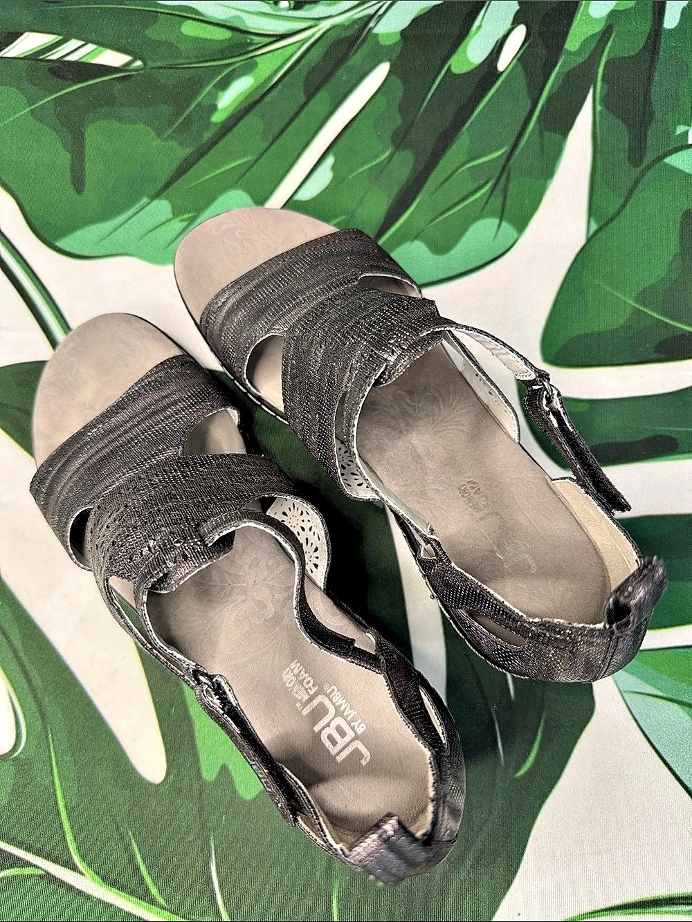 JBU Metallic Wedge Sandals in Black & Gray - Picture 12 of 12